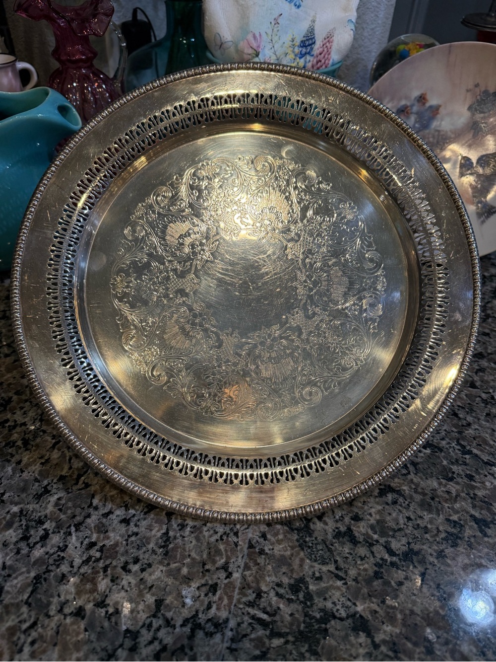 Vintage Wm Rogers 1970s Silver Plate 12.25” Round Serving Tray 4371P Eagle Star